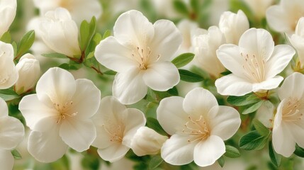 Delicate white flowers in full bloom, surrounded by lush green leaves.