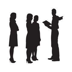 Women's meeting with boss vector silhouette