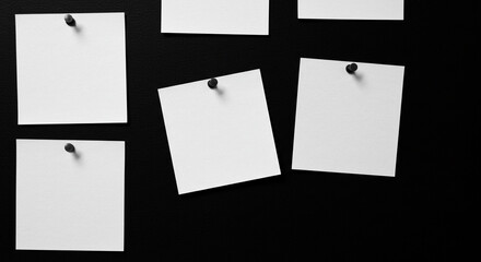 Blank white notes pinned on black background minimalist design simple clean aesthetic perfect for