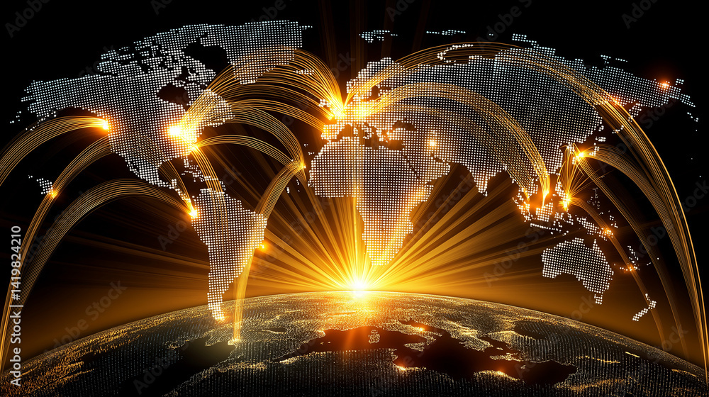 Poster global connectivity: a conceptual image showcasing the interconnectedness of the world. illuminated 