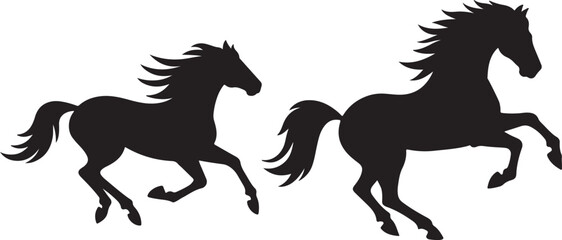 horses running silhouette design vector art illustration