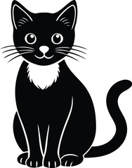 cute sitting solid black silhouette vector icon, coloring page lineart vector, black cat vector, black cat vector illustration, black and white cat on white background.
