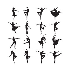 women ballet dancers people vector silhouettes in various poses and fitness movements