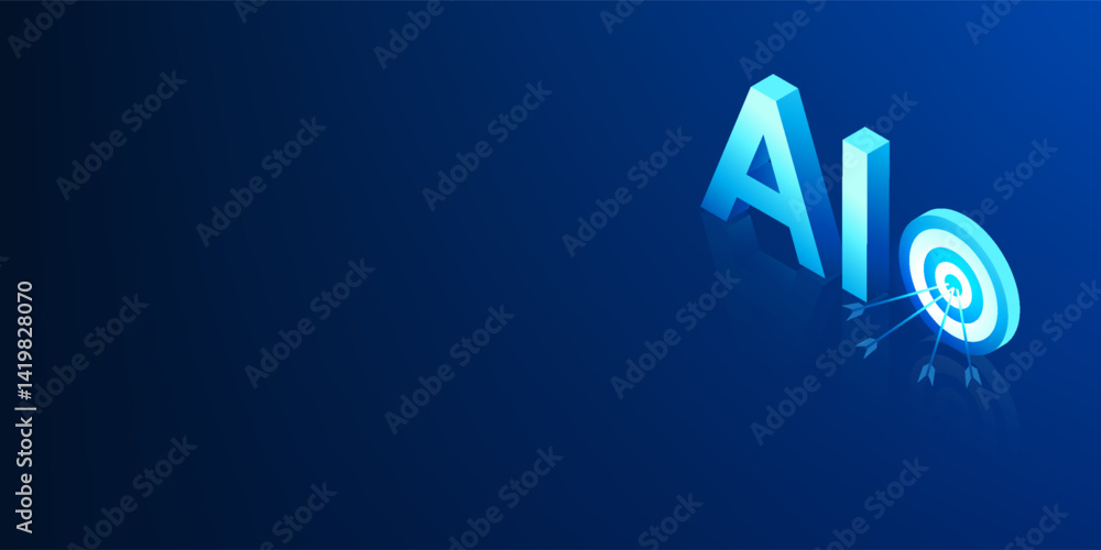 Poster artificial intelligence technology ai paired with a target with an arrow pointing at the center, rep