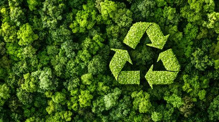 Recycle Symbol Formed By Trees In Green Forest