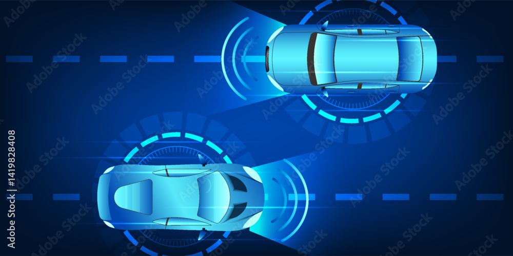 Poster smart car technology with an autonomous driving system with front detection signal, ai-powered vehic