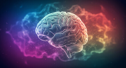 Human Brain Illustration on Colorful Abstract Background