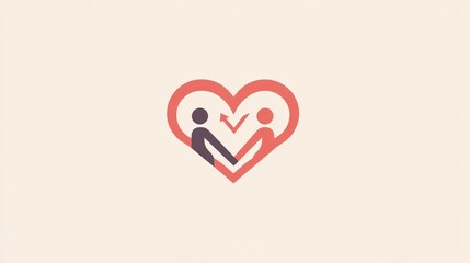 Heart shape with people figure reaching out for connection, symbol for healthcare, adoption, support