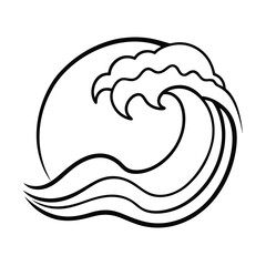 Stylized ocean wave graphic illustration in black and white line art vector design