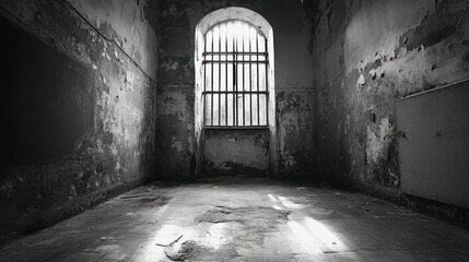 Fototapeta premium Abandoned room with barred window