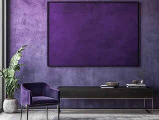 Modern Living Room Interior Design with Purple Walls and Velvet Chair