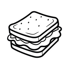 Simple line art illustration of a sandwich with bread and filling on white background
