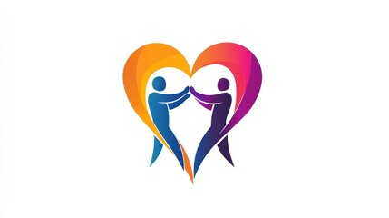 Heart-shaped logo, two figures, unity, community
