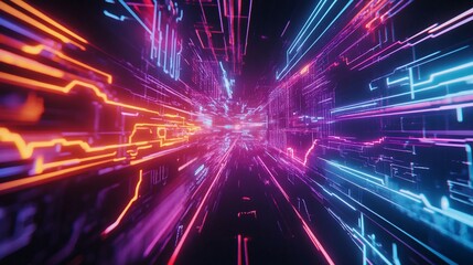 Obraz premium Neon Cyberpunk Digital Tunnel: A Journey Through Glowing Circuits