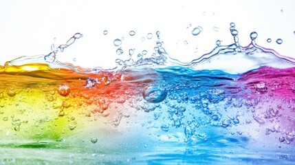 Colorful water splashes and ripples create a vibrant display.