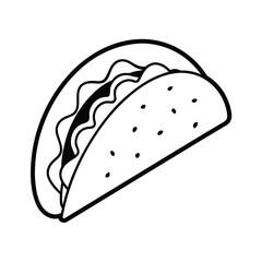 Line art illustration of a taco with filling ready to eat mexican food snack