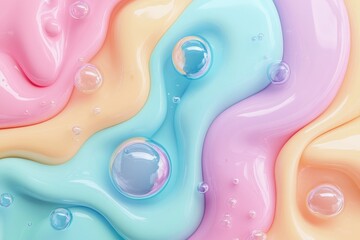 Colorful, textured swirls of pastel-colored liquid with bubbles.