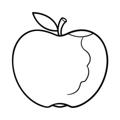 Simple apple outline with bite mark vector illustration minimalist food design isolated on white background