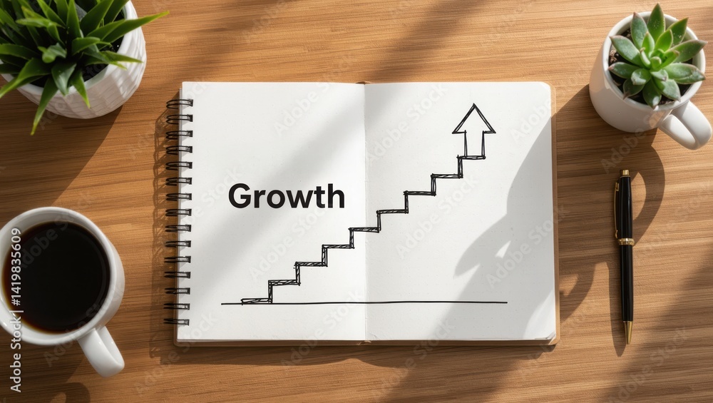 Poster scalability and profitability through smart business strategy concept. a notebook with a growth char