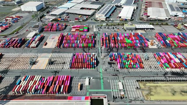 Aerial view of a port container yard