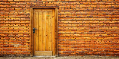Wooden door with bright orange brick wall , rustic door, wooden entrance,  rustic door