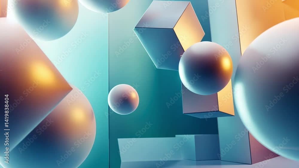 Aufkleber vibrant abstract composition of geometric spheres and cubes in blue and orange, creating depth and m