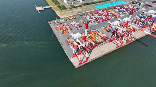 Aerial view of a port container yard
