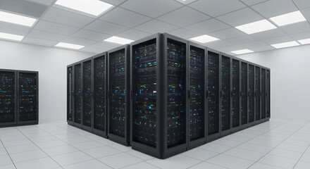 Modern Data Center with Server Racks and Technology Infrastructure