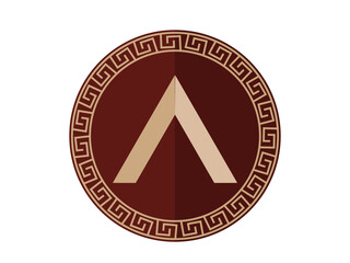 illustration icon of the famous spartan shield with the symbol of the lambda greek letter representing the city state of sparta on isolated background