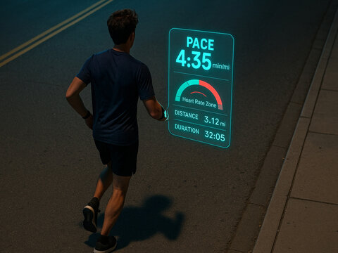 Night Run with Futuristic Fitness HUD