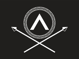 illustration icon of the famous spartan shield with the symbol of the lambda greek letter representing the city state of sparta