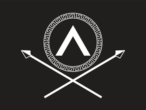 illustration icon of the famous spartan shield with the symbol of the lambda greek letter representing the city state of sparta