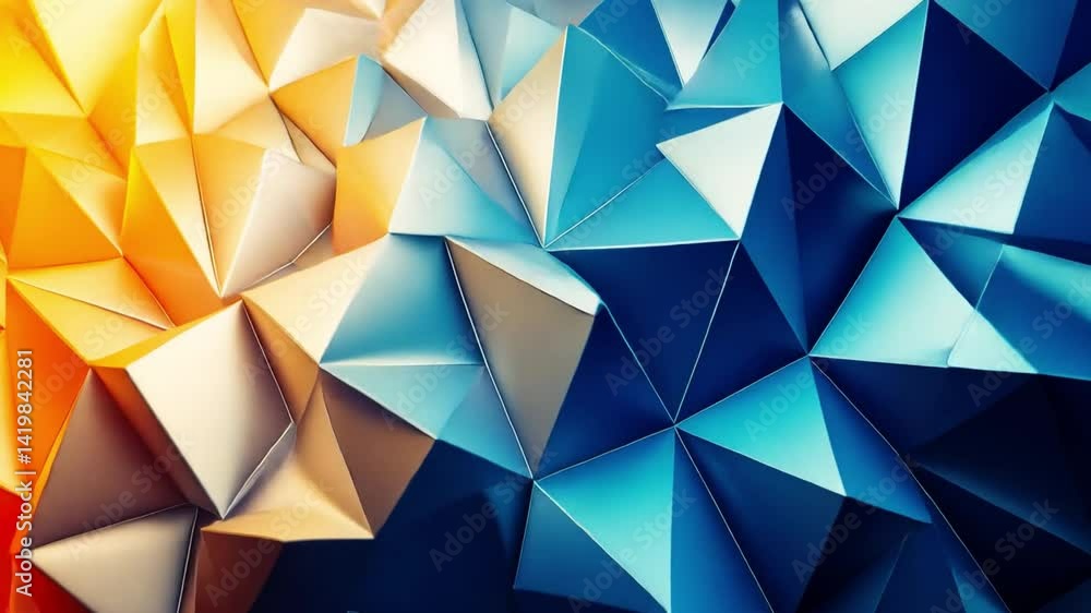 Poster vibrant geometric patterns abstract design with colorful triangles and textures in modern blue and o