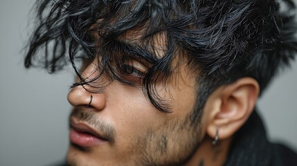Fototapeta premium Close-up portrait of a man with tousled hair
