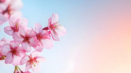 Fototapeta premium Delicate Pink Cherry Blossoms Against Pastel Sky
