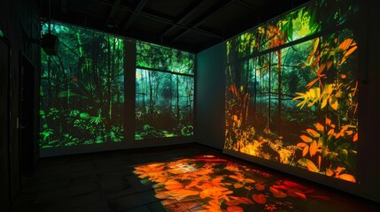Immersive autumn forest room projection
