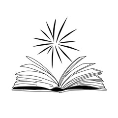 Vector hand drawn open magic book with stars outline doodle icon