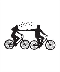 Fototapeta premium Romantic Couple Cycling Together Silhouettes
