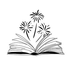 Vector hand drawn open magic book with stars outline doodle icon