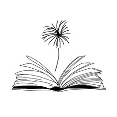 Vector hand drawn open magic book with stars outline doodle icon