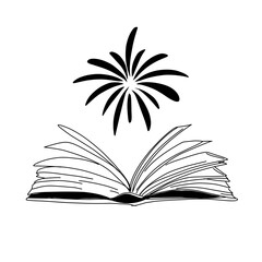 Vector hand drawn open magic book with stars outline doodle icon