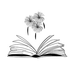 Vector hand drawn open magic book with stars outline doodle icon