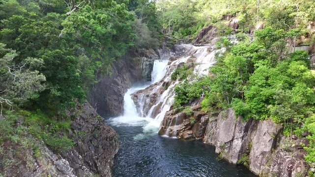 Cinematic aerial footage of Behana Gorge near Cairns Queensland Australia