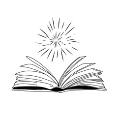 Vector hand drawn open magic book with stars outline doodle icon