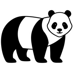 Black and White Panda Silhouette Icon, Cute Animal Clipart Design, Vector Panda Logo