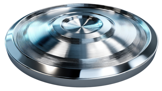 Metallic Circular Object: A modern, sleek, and precisely engineered metal disc, showcasing a beautiful display of intricate geometric details.