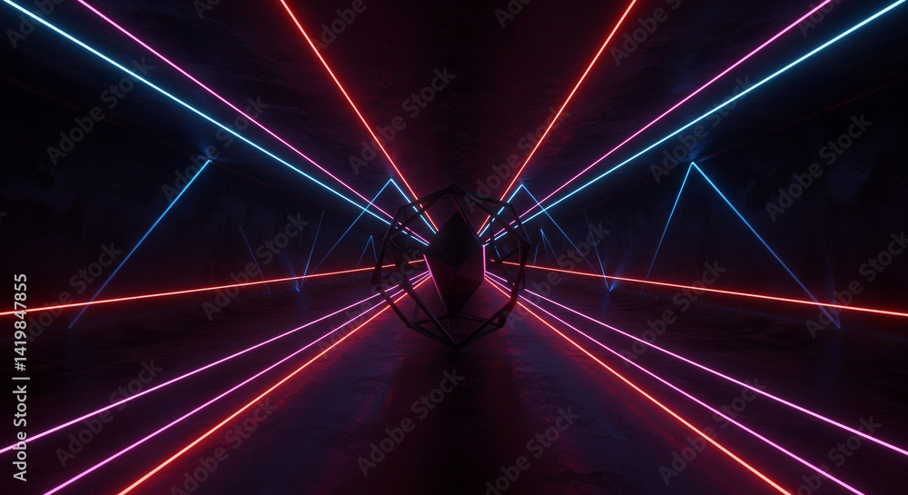 Aufkleber abstract dark background with neon lights forming a tunnel like structure in a symmetrical design