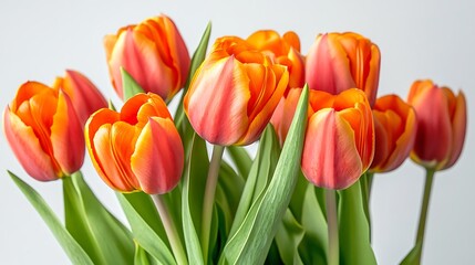 Fototapeta premium Cheerful display of orange and pink tulips blossoming with fresh vitality