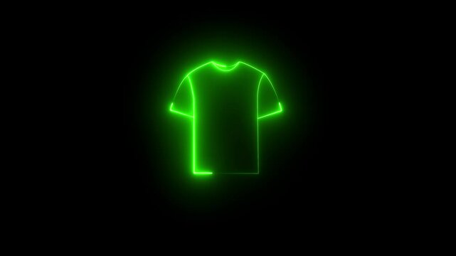 Glowing neon line T-shirt icon isolated , t-shirt icon with green color on  black background, . 4K Video motion graphic animation