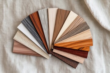 Wood veneer color swatches, fan-shaped arrangement